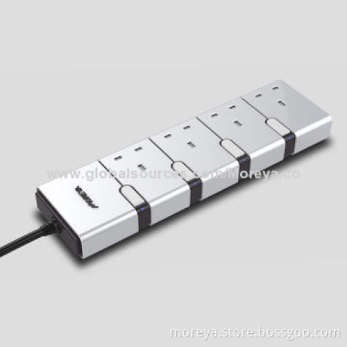 UK Standard Power Strip with 4 Sockets Outlets, 6 Feet Extension Cable and Individual Switch